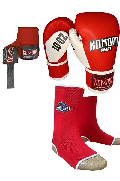 KOMODO SPORT Boxing Gloves 10 Oz / Kick Boxing, Muay Thai Ankle Socks / 3.5 Meters Boxing Bandage Set of 3