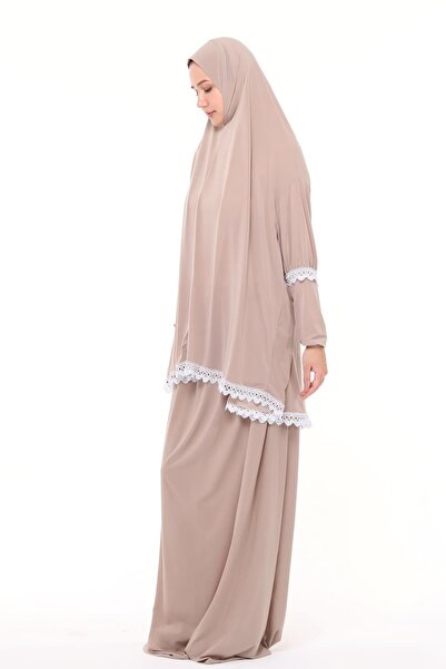 Altobeh Γυναικείο Δυο τεμάχιο Lycra Sandy Fabric Δαντελένιο μανίκι προσευχητικό φόρεμα-άμμος μπεζ