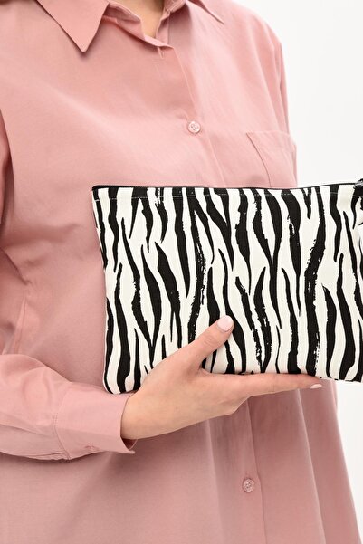 Çınar Bez Çanta Zebra Desen Clutch Çanta