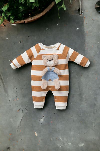 Gebelog Baby Boy Striped Jumpsuit with Teddy Bear