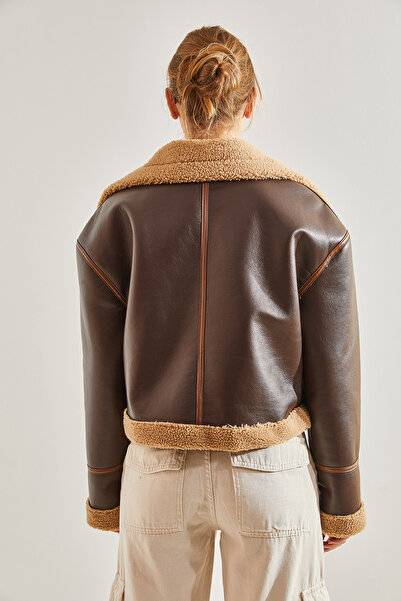 Bianco Lucci Women's Collar Belted Laminated Jacket