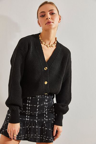 Bianco Lucci Women's Double Breasted Collar Buttoned Cardigan