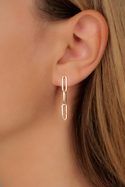 GençTaş Kuyumculuk 14 Ayar Altın Sallantılı Üçlü Ataç Kadın Küpe