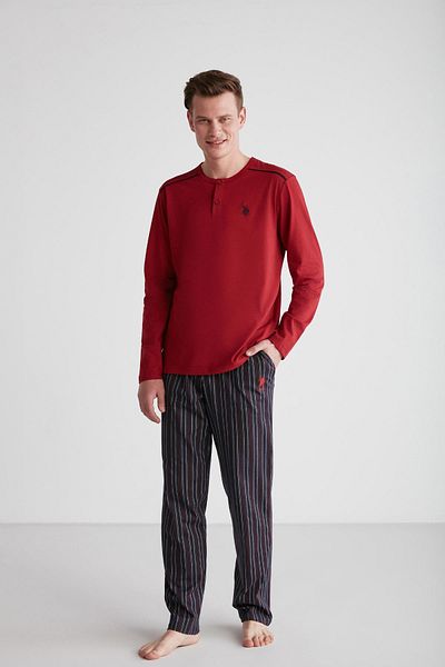 U.S. Polo Assn. Ανδρικό μακρυμάνικο μπορντό κοστούμι πιτζάμα C1T8N7O38