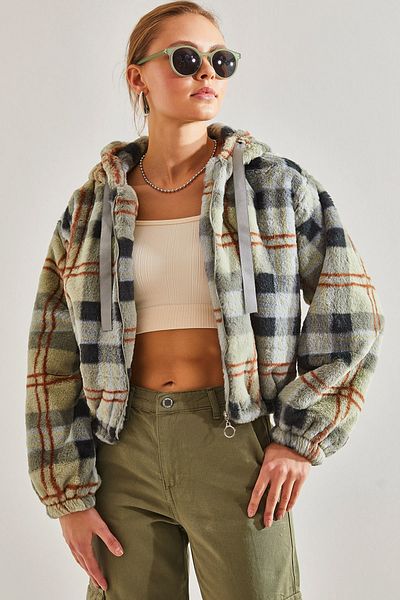 Bianco Lucci Damen-Plüschmantel mit Karomuster