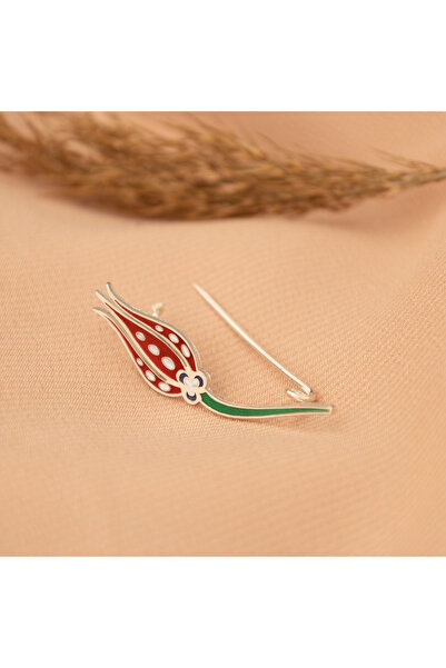 Dkmn Silver Lale Şeklinde Mineli Gümüş Broş