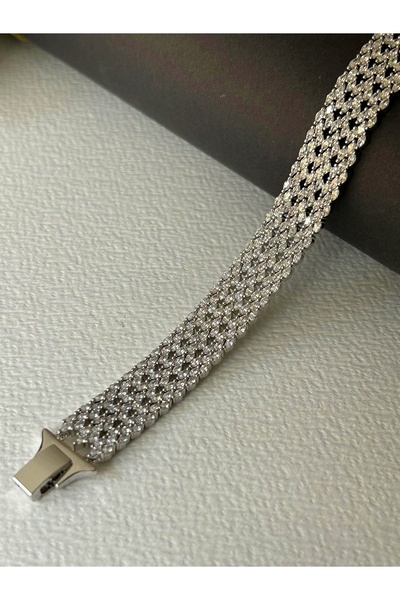 JEICON ATELIER Silver Renk Zirkon Markiz Taş Işlemeli Balıksırtı Örgü Premium...