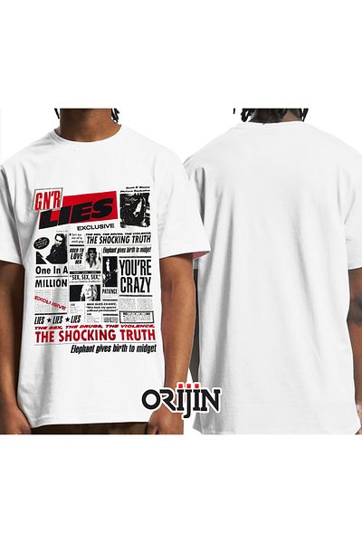 Orijin Tekstil Guns N Roses Lies Exclusive Printed Unisex White T-shirt