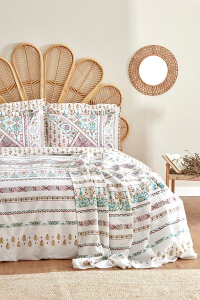Karaca Home Husă de pilota dublă din bumbac Mati 100% Set Pique Multicolor