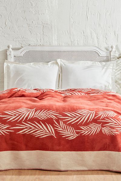 Karaca Home Leaf Double Cotton Blanket Terracota