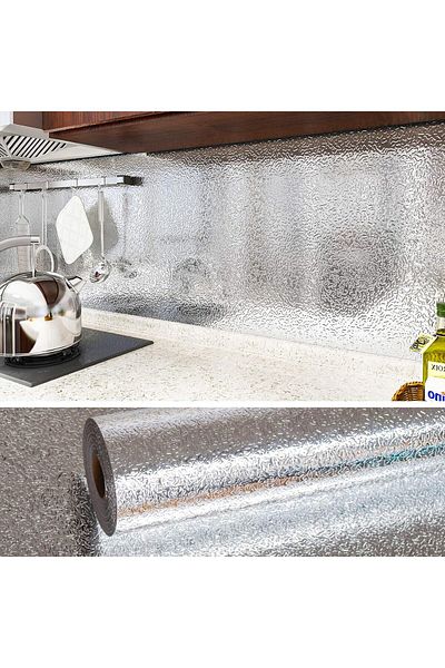 devigo Folie autoadeziva pentru blat de bucatarie Folie argintie pentru blat Folie de aluminiu 2m x 60cm