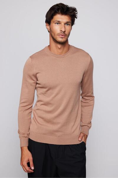 Tudors Erkek Standart Fit Normal Kesim Bisiklet Yaka Krem Triko Kazak