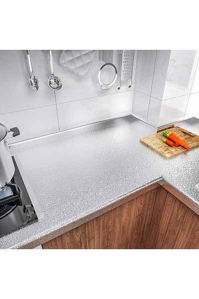 devigo Folie autoadeziva pentru blat de bucatarie Folie argintie pentru blat Folie de aluminiu 2m x 60cm