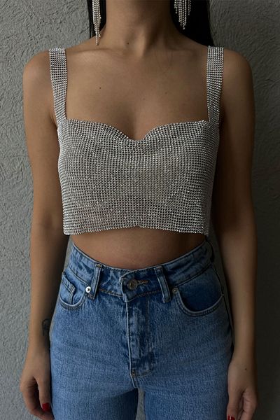 Seda Yalçın Atelier Ασημένιο πέτρινο χοντρό λουράκι Bustier