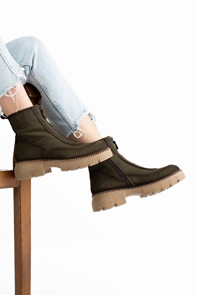 Stilbagshoes TAYA ÖN FERMUAR DETAYLI HAKİKİ DERİ KADIN BOT 1700 HAKİ