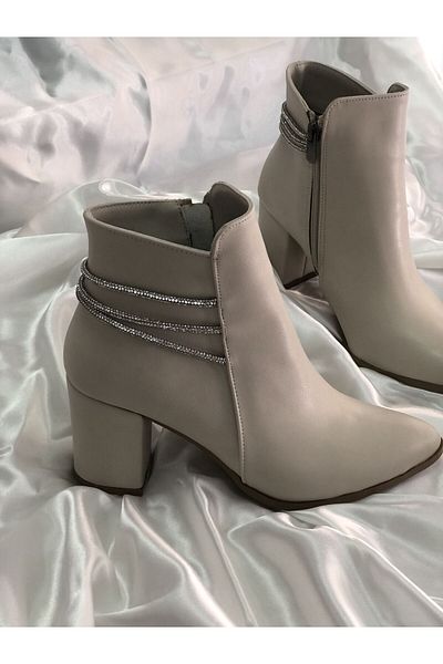 Hg Ayakkabı ELEGANT ΚΡΕΜΑ ΔΕΡΜΑΤΙΝΗ ΠΕΤΡΑ Λεπτομερείς ΧΕΙΜΕΡΙΝΕΣ ΜΠΟΤΕΣ ΜΕ ΤΑΚΟΥΝΑ