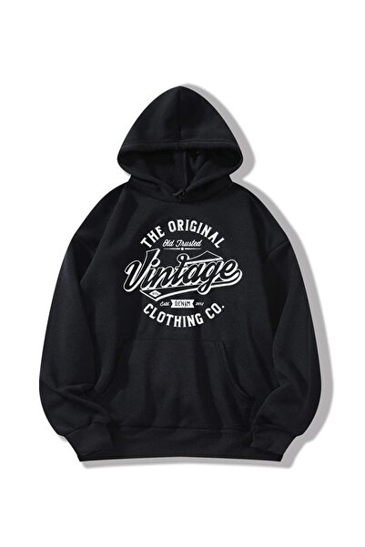 Revasser Unisex Bordo Kapüşonlu Vintage Baskılı Kapüşonlu Sweatshirt