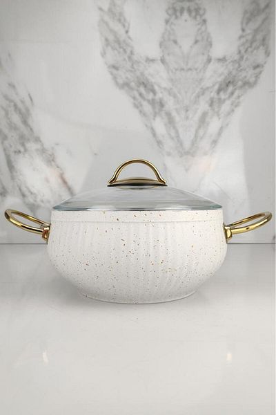 Lines Maya Granite Gold Handled Casserole Deep Pot 20 Cm White - 152.4.01.108