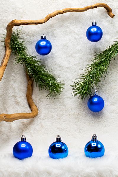 Waldern 4 cm 6 bucăți Blue Cici Ball Ornament de Crăciun din brad de pin (3 metalizat-3 strălucitor)