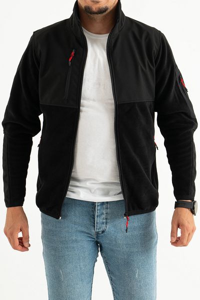 REYNARD Men's Black Slim Fit Anti-pilling Non-Pilling Full Zipper Softshell Garnished Fleece Sweatshirt