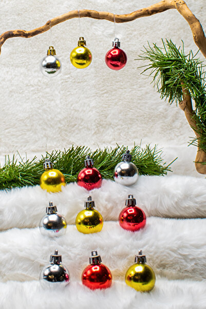 Waldern Χριστουγεννιάτικο Πεύκο 12 τμχ Μπάλες Cici 3cm (Ασημί-Κόκκινο-Χρυσό) MIX