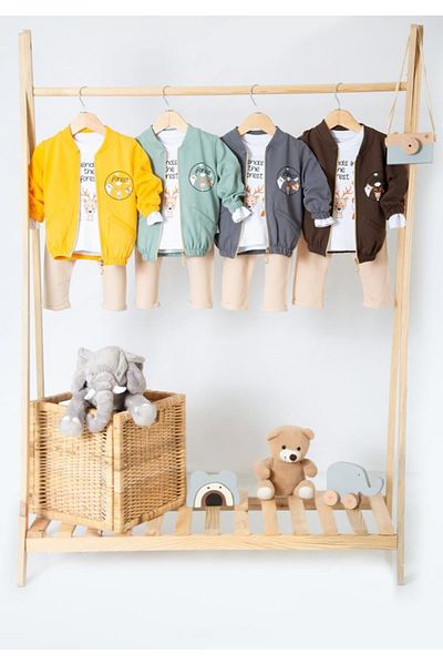 Bubito Forest Animals Visual Cotton Baby 3-Piece Set-Yellow