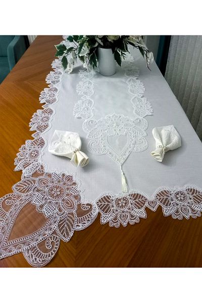 Çt Çeyizci Tekstil Set Fata Masa pentru 12 Pers, Set Masa 26 Piese pentru 12 Pers 160x220cm Dantela Intreaga