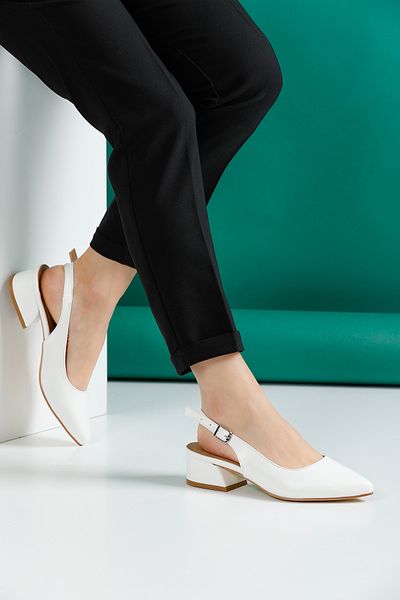 FORS SHOES Open Back White Leather Heeled Shoes 3.5 Cm