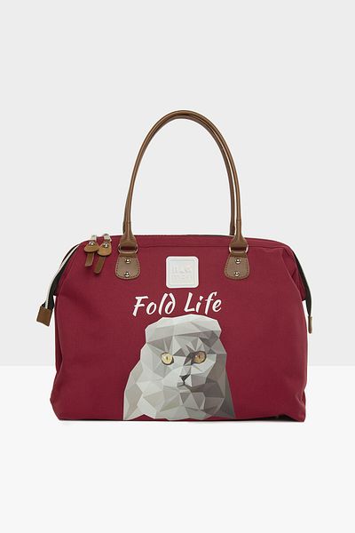 Bagmori Claret Red Women's Scottish Fold Printed Shoulder Strap Bag