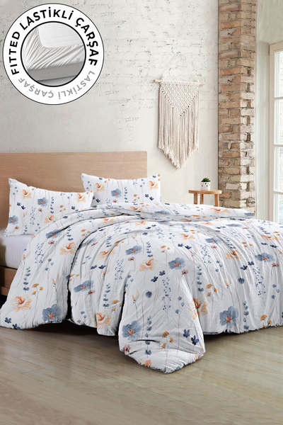 MonoHome Σετ παπλωματοθήκη διπλής κρεβατοκάμαρας από 100% βαμβακερό σατέν με ελαστικό σεντόνι Soft Floral Luxury