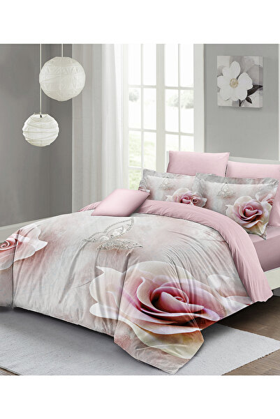 MonoHome Σετ Παπλωματοθήκη από Βαμβακερό Σατέν με Ελαστικό Σεντόνι WildRose