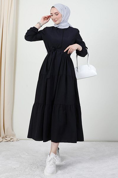 Giza Giyim Τυπικό φόρεμα με κουμπιά γιακά Navy Blue