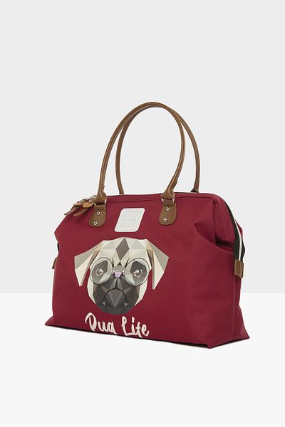 Bagmori Claret Red Women's Pug Printed Shoulder Strap Bag