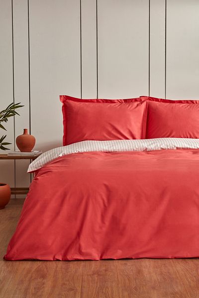 Karaca Home Cool Touch Stripe Double Duvet Cover Set Red