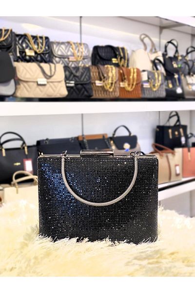 KONFOR Μαύρη Glitter Βραδινή Τσάντα Φόρεμα