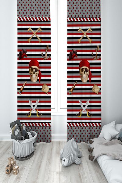 MASAL ODAM BABY AND KIDS ROOM Skull Patterned 2 Wings Background Curtain