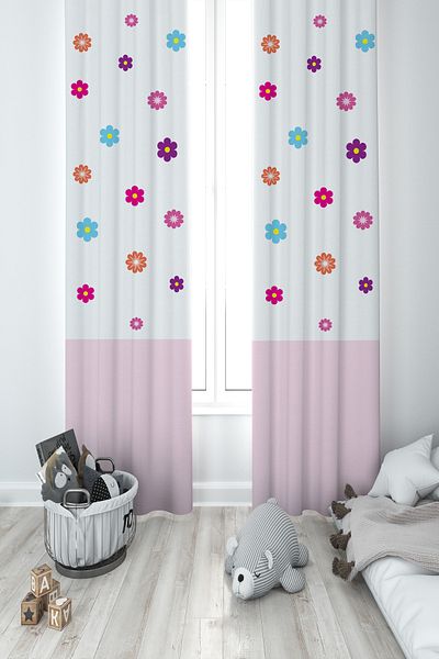 MASAL ODAM BABY AND KIDS ROOM Hopscotch and Colorful Flower Patterned 2 Wing Background Curtain