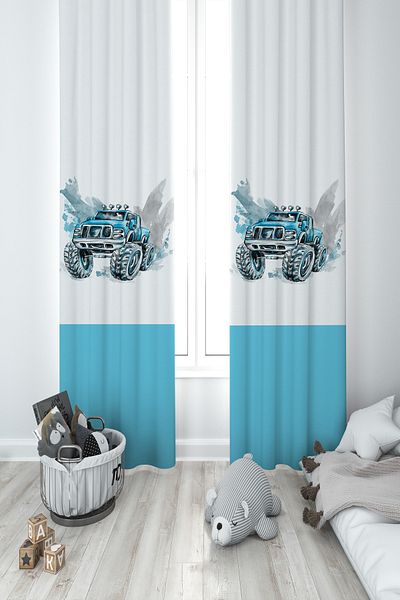 MASAL ODAM BABY AND KIDS ROOM Jeep Patterned 2 Wing Background Curtain
