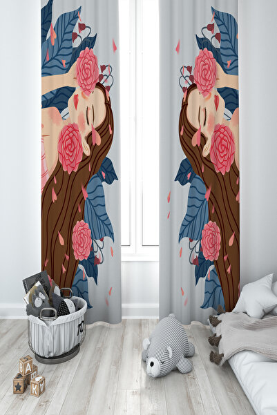 MASAL ODAM غرفة الأطفال والرضع ستارة خلفية منقوشة بفتحتين للأميرة الزهرية