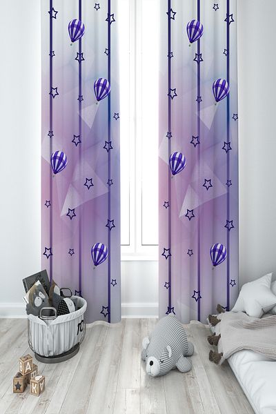 MASAL ODAM Baby and Children's Room Flying Cute Animal Patterned 2 Wing Background Curtain