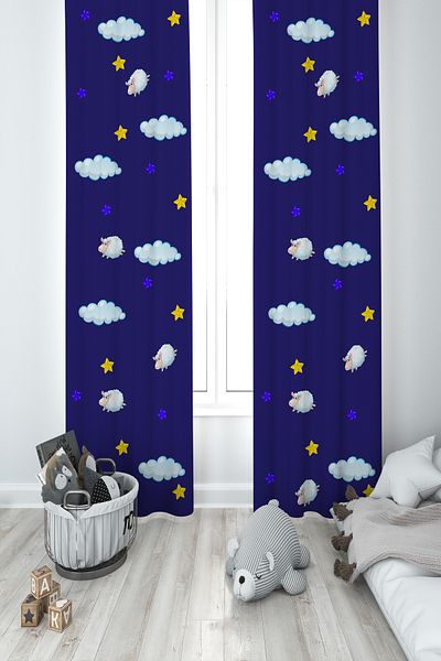 MASAL ODAM BABY AND KIDS ROOM Sleeping Children Patterned 2 Wing Background Curtain