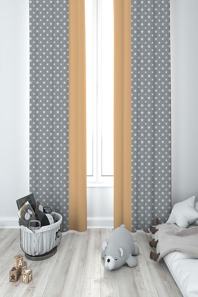 MASAL ODAM BABY AND KIDS ROOM Yellow Gray Cloudy Star Patterned 2 Wing Background Curtain