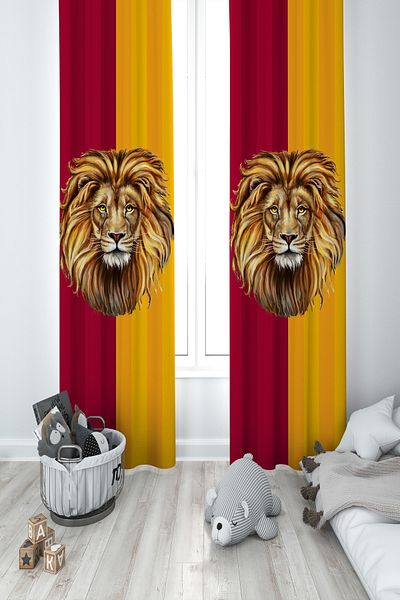 MASAL ODAM BABY AND KIDS ROOM Lion Patterned 2 Wing Background Curtain