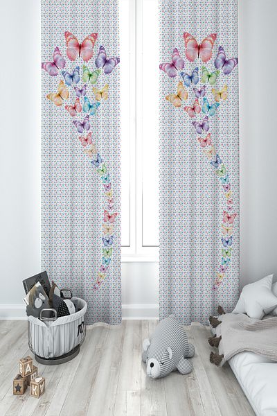 MASAL ODAM BABY AND KIDS ROOM Butterfly Patterned 2 Wing Background Curtain