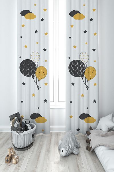 MASAL ODAM BABY AND KIDS ROOM Ballooned Star Patterned 2 Wing Background Curtain