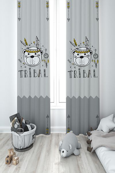MASAL ODAM BABY AND KIDS ROOM Tribal Patterned 2 Wing Background Curtain