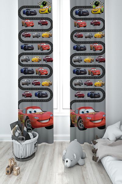 MASAL ODAM BABY AND KIDS ROOM McQueen and Road Patterned 2 Wing Background Curtain