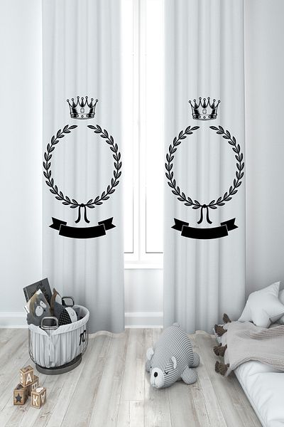 MASAL ODAM BABY AND KIDS ROOM 2 Wings Background Curtain with King Crown and Wreath Pattern