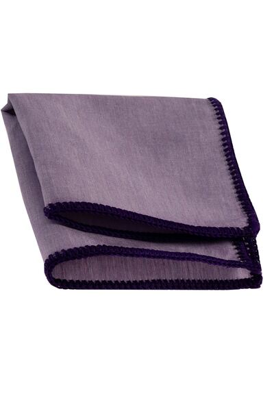 Exve Exclusive Purple Border Braided Pocket Collar Handkerchief on Lilac Natural Linen