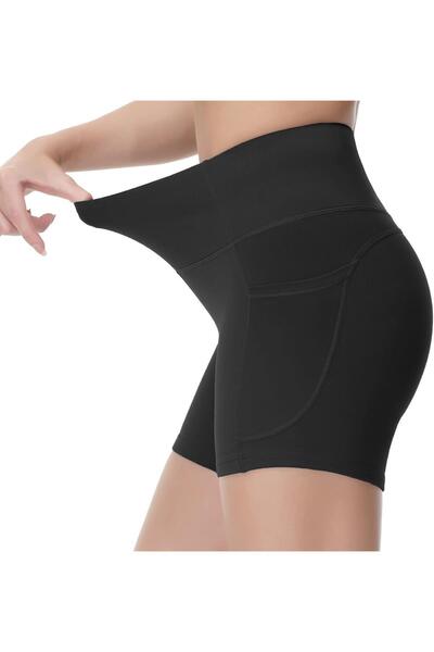 GHASSY CO. . الجوارب الرياضية القصيرة للسيدات ذات الخصر العالي والجيب للتمرين واللياقة البدنية والجري